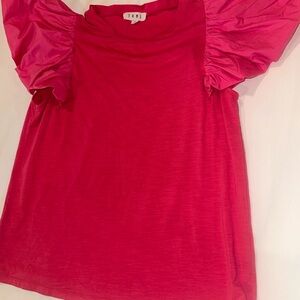 THML Pink Ruched Ruffled Short Sleeve Blouse